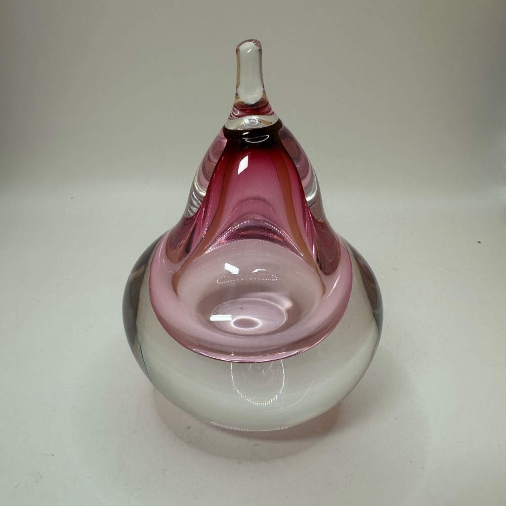 Vintage Studio Ahus Sweden Art Glass Paperweight Fig Clear Pink Center Signed.